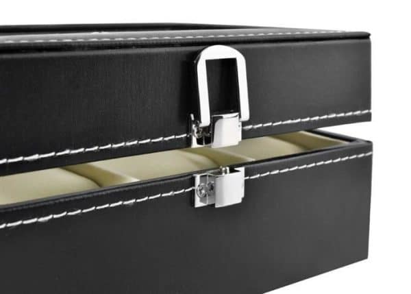 Zárható óra-, és ékszertartó doboz átlátszó fedéllel – 3 rekesszel, fekete színben (WNDR8513) - Image 4
