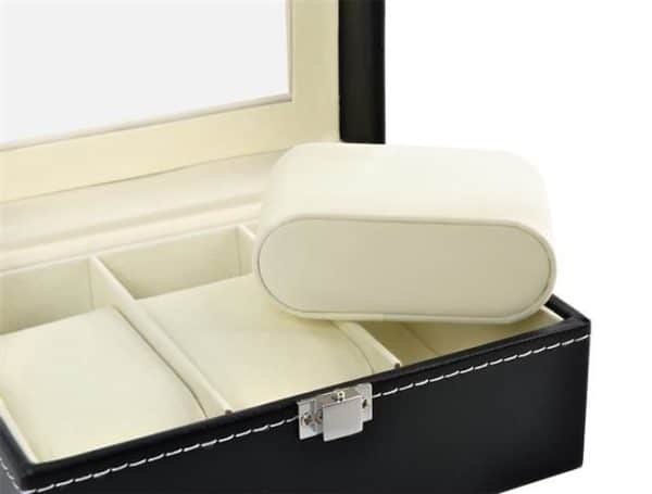 Zárható óra-, és ékszertartó doboz átlátszó fedéllel – 3 rekesszel, fekete színben (WNDR8513) - Image 5