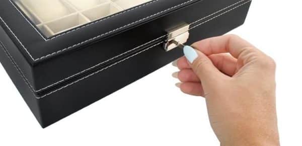 Zárható, 9 rekeszes ékszertartó doboz átlátszó fedéllel – szemüveg és karóra tartó (WNDR8497) - Image 3