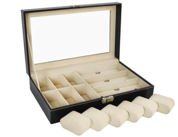 Zárható, 9 rekeszes ékszertartó doboz átlátszó fedéllel – szemüveg és karóra tartó (WNDR8497) - Image 9