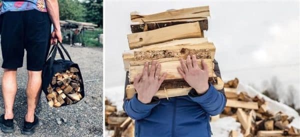 Tűzifa hordó táska – fa cipelő táska fekete oxford anyagból erős fülekkel (WNDR8791) - Image 3