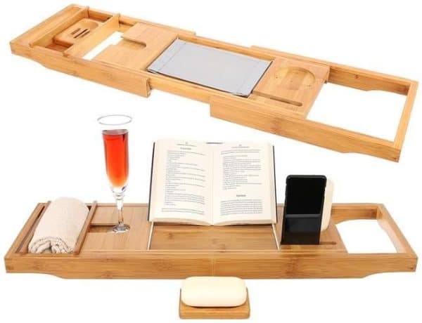 Bambusz fürdőkád tálca – pohár, könyv-, és gyertyatartóval (WNDR9710)
