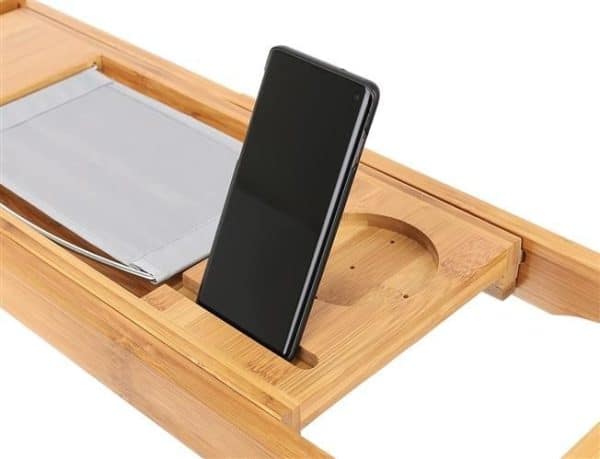 Bambusz fürdőkád tálca – pohár, könyv-, és gyertyatartóval (WNDR9710) - Image 4