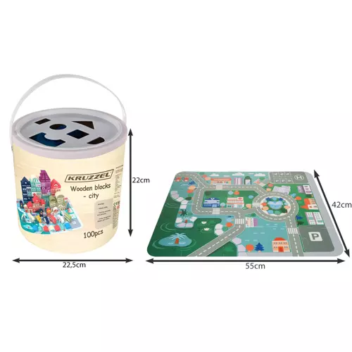 Kreatív építhető fa város játszószőnyeggel – 100 db-os (WNDR19159) - Image 3