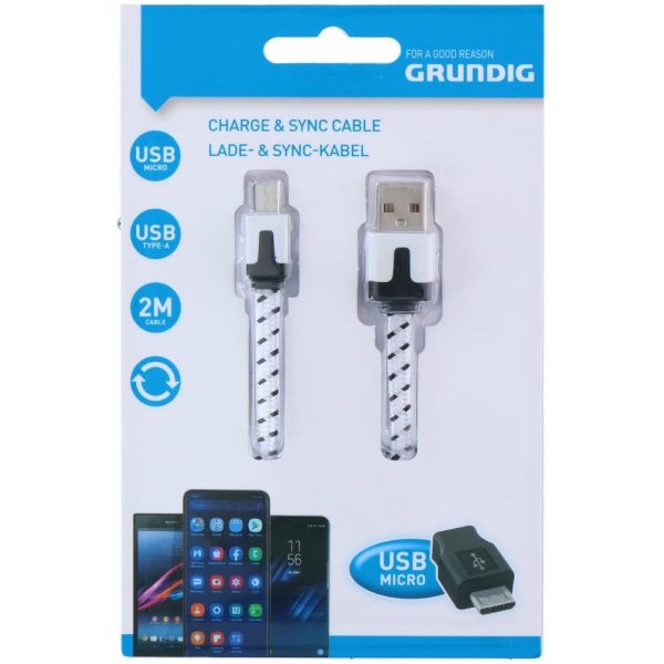Grundig USB – Micro USB Nylon Kábel, 2m (EDC) - Image 2