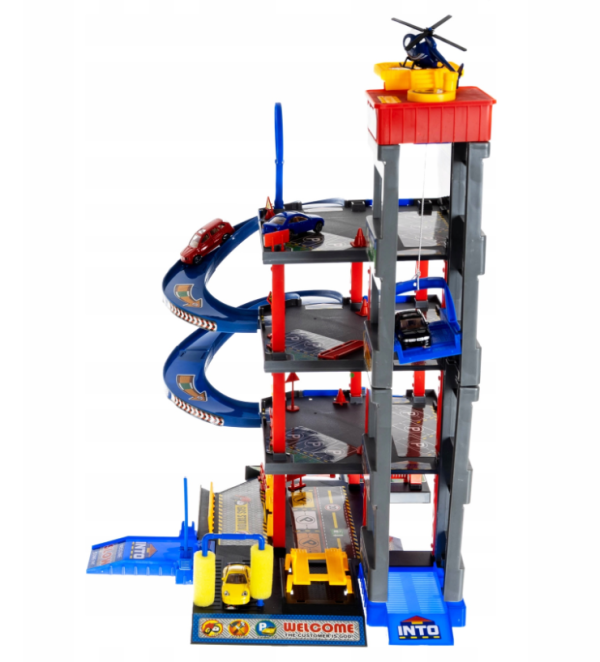 4 szintes játékgarázs lifttel és autómosóval – 4 autóval és helikopterrel, interaktív játék (WNDR11606) - Image 3
