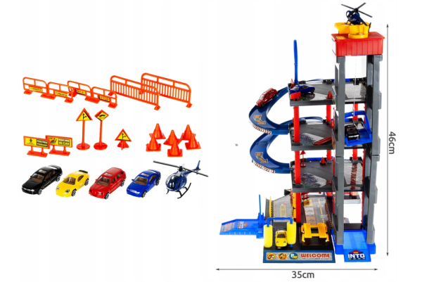 4 szintes játékgarázs lifttel és autómosóval – 4 autóval és helikopterrel, interaktív játék (WNDR11606) - Image 8
