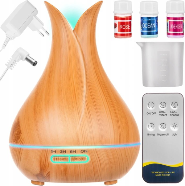 400 ml világosbarna ultrahangos párásító távirányítóval – Aroma- és levegőpárásító (WNDR16483) - Image 8