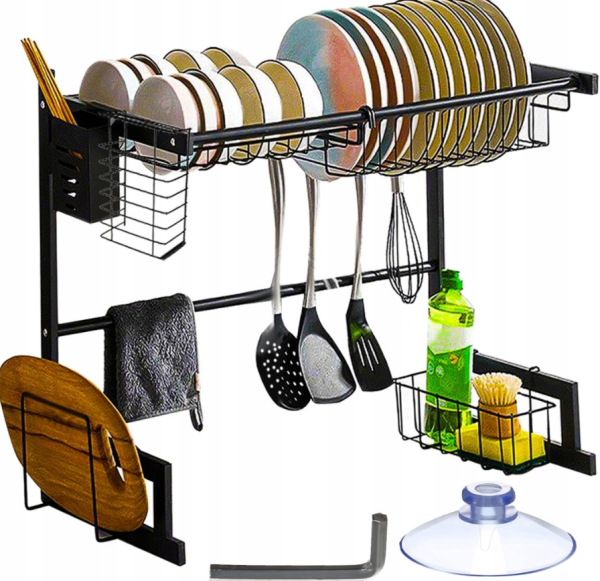 Állítható acél csepegtető állvány mosogatóhoz – fekete konyhai tároló és edényszárító (WNDR19174) - Image 8
