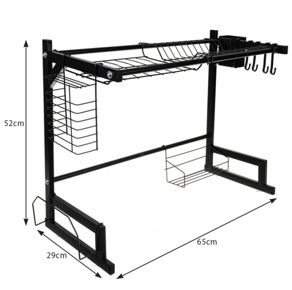 Állítható acél csepegtető állvány mosogatóhoz – fekete konyhai tároló és edényszárító (WNDR19174) - Image 3