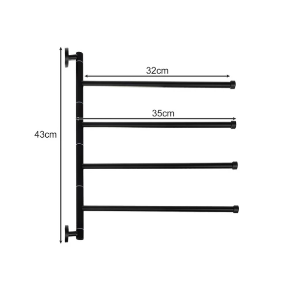 Fekete modern 4-karos fali törölközőtartó – stílusos és praktikus fürdőszobai kiegészítő (WNDR24474) - Image 3