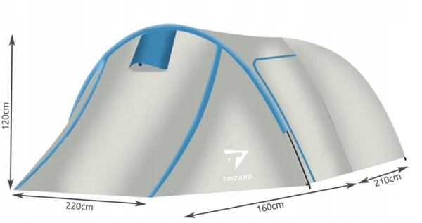 Könnyen felállítható 3 személyes kemping sátor – kék-ezüst, 120 × 220 × 370 cm (WNDR12572) - Image 3