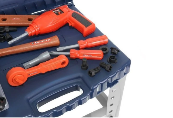 Összecsukható gyerek munkapad játék – 67 részes szerszámkészlet elektromos csavarbehajtóval (WNDR9422) - Image 9