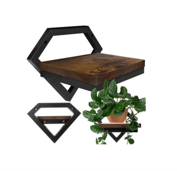 Loft stílusú fali polc fém kerettel és fa polclappal – fekete-barna, növénytartó (19×23×20 cm) (WNDR24253) - Image 7