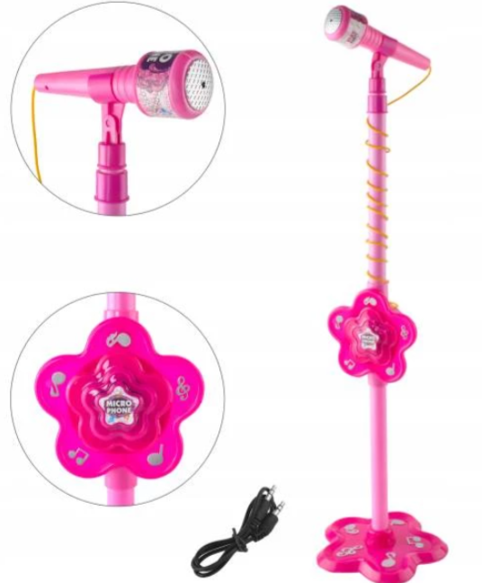 Rózsaszín mikrofon állvánnyal és MP3 lejátszóval – karaoke és éneklés gyerekeknek (WNDR8235) - Image 2
