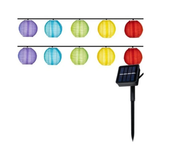 Napelemes színes lampionfüzér – 3 m kültéri dekoráció, 2 világítási mód, IP44 vízálló (WNDR15675) - Image 6