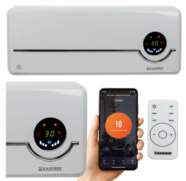 Airo Kaminer légfüggöny fűtés – energiatakarékos, hordozható, elektromos fűtőtest beltéri használatra – fehér (WNDR26389)