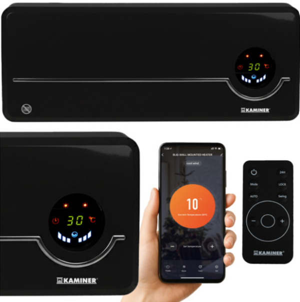 Airo Kaminer légfüggöny fűtés – energiatakarékos, hordozható, elektromos fűtőtest beltéri használatra – fekete (WNDR26388)