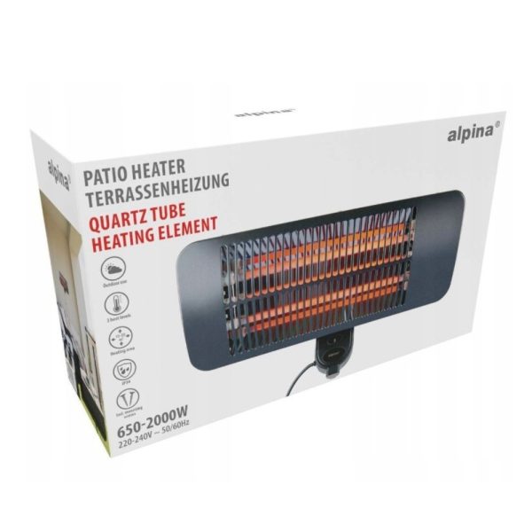 Alpina fali teraszmelegítő – 650–2000 W, infravörös kültéri fűtőtest (EDC) - Image 3