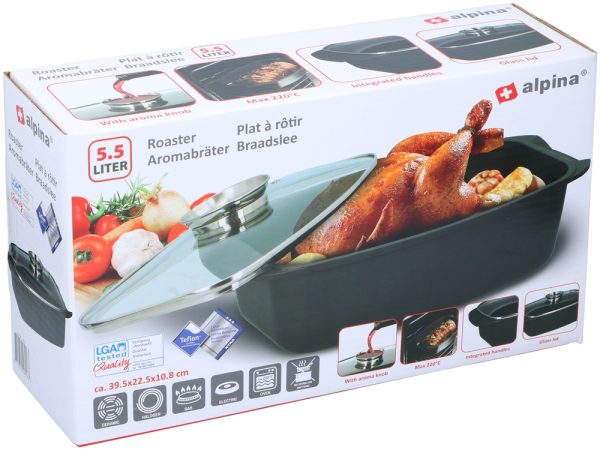 Alpina 5,5 literes pecsenyesütő – acél test, üvegfedővel (EDC) - Image 3