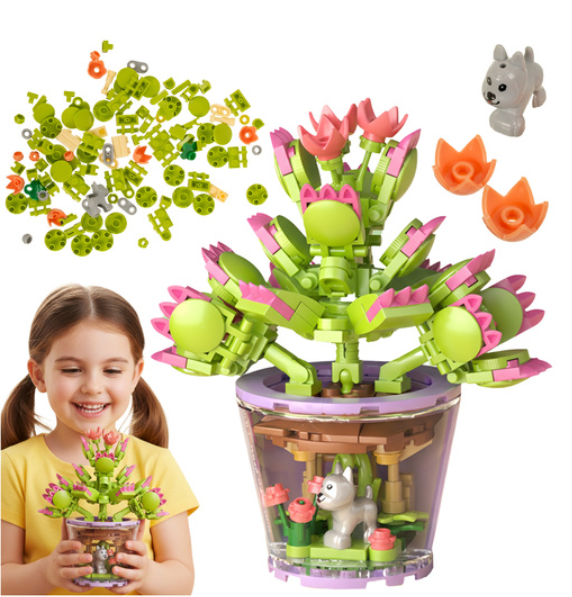 Kreatív 3D virág építőkocka készlet gyerekeknek – 172 darabos színes DIY játék, virágcsokor cserépben (WNDR26459) - Image 13