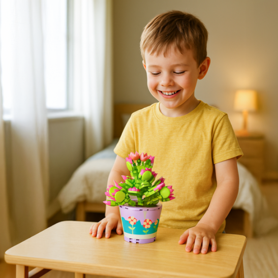 Kreatív 3D virág építőkocka készlet gyerekeknek – 172 darabos színes DIY játék, virágcsokor cserépben (WNDR26459) - Image 7