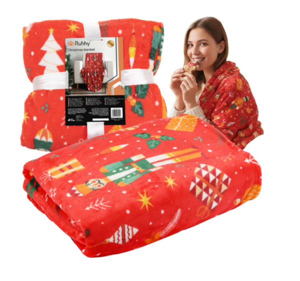 Ruhhy karácsonyi flanel ágytakaró diótörő mintával – puha, meleg pléd 150×200 cm (WNDR26607)