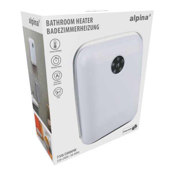 Alpina fürdőszobai hősugárzó – 800/2000 W, PTC, digitális kijelzővel (EDC) - Image 4