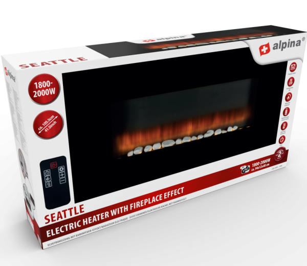 Alpina Seattle elektromos fali kandalló – 105,5 cm, 2000 W, LED-lánghatás, távirányítóval (EDC) - Image 3