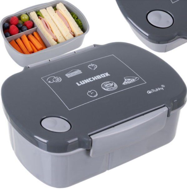 Szürke szivárgásmentes uzsonnásdoboz – 800 ml-es ételhordó doboz munkába, iskolába vagy útra (WNDR26169)