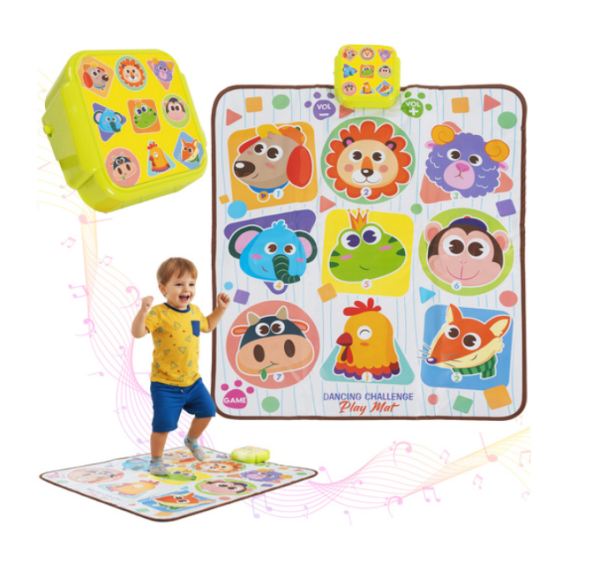 Interaktív zenélő táncszőnyeg gyerekeknek – színes állatos motívumokkal, fény- és hanghatásokkal, 82×65 cm (WNDR26547)