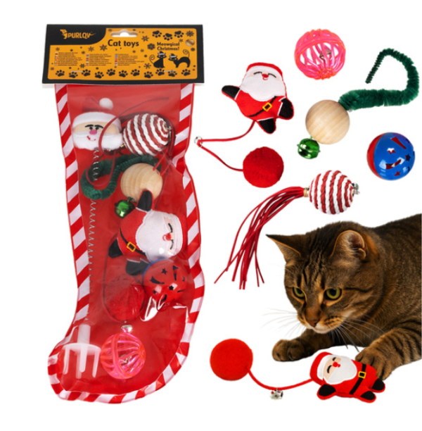 Purlov karácsonyi macskajáték készlet – 6 darabos interaktív csomag rugós, csörgős és plüss játékokkal cicáknak (WNDR26380)