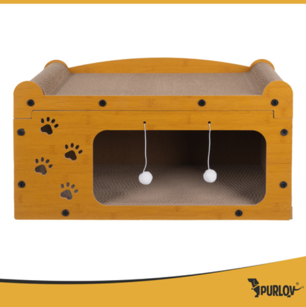 Purlov kétszintes macskakaparó ház – környezetbarát hullámkartonból, pihenő és játékhely cicáknak 29×55×29 cm (WNDR27016) - Image 3