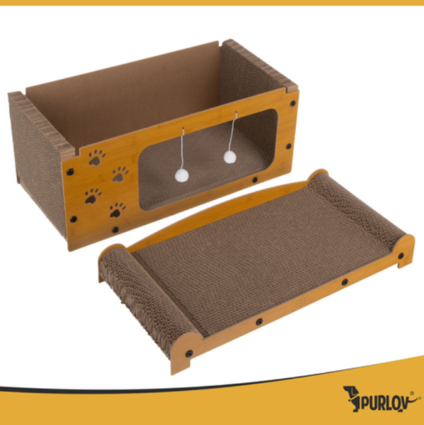 Purlov kétszintes macskakaparó ház – környezetbarát hullámkartonból, pihenő és játékhely cicáknak 29×55×29 cm (WNDR27016) - Image 5