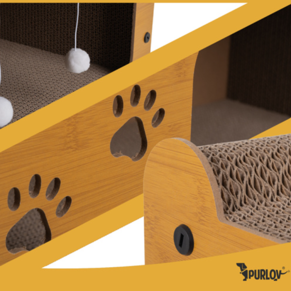 Purlov kétszintes macskakaparó ház – környezetbarát hullámkartonból, pihenő és játékhely cicáknak 29×55×29 cm (WNDR27016) - Image 7