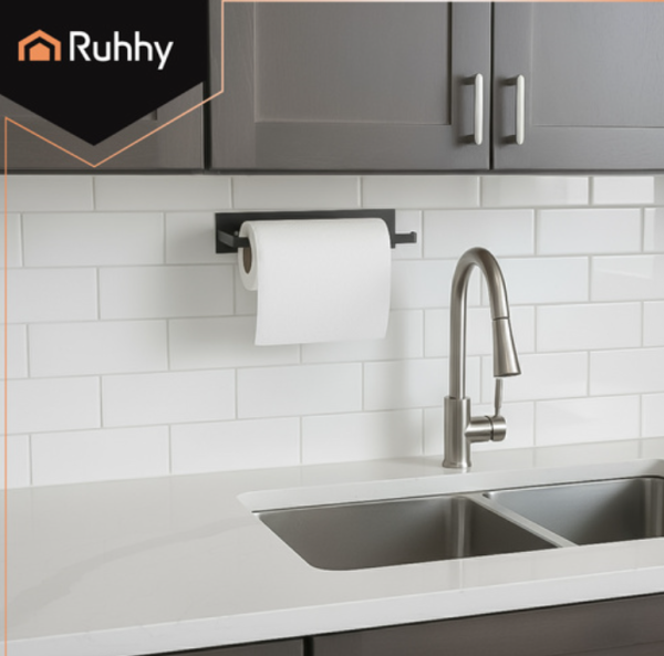 Ruhhy fekete fém papírtörlő tartó – 25 cm-es akasztós konyhai és fürdőszobai tekercstartó (WNDR26798) - Image 2