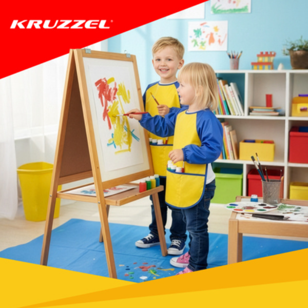 Kruzzel gyerek festőkötény tépőzárral – S méretű, vízlepergető köpeny kreatív rajzoláshoz és kézműveskedéshez (WNDR26178) - Image 2