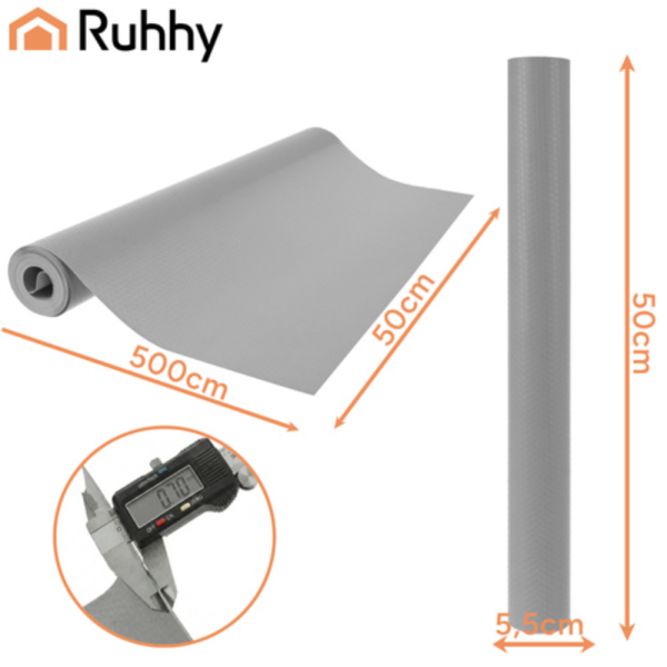 Ruhhy vágható csúszásgátló fiók- és polcbélés – 500×50 cm-es szekrényekhez, konyhába és fürdőbe – szürke (WNDR26866) - Image 11