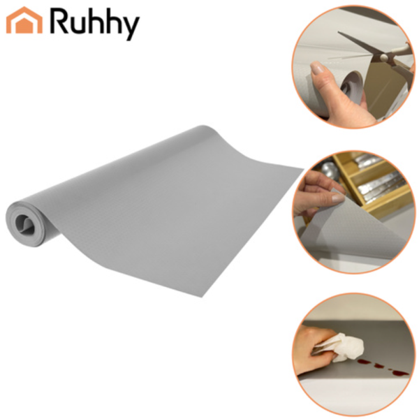 Ruhhy vágható csúszásgátló fiók- és polcbélés – 500×50 cm-es szekrényekhez, konyhába és fürdőbe – szürke (WNDR26866) - Image 6