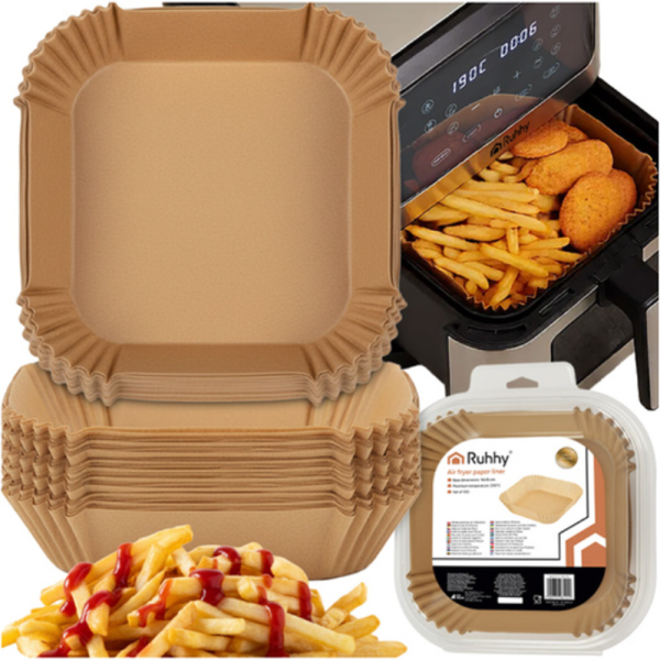 Ruhhy eldobható papírbetét légkeveréses sütőhöz – 100 darabos, 16×16 cm-es olaj- és szennyeződésálló fritőzbetét (WNDR26955) - Image 8