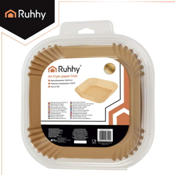 Ruhhy eldobható papírbetét légkeveréses sütőhöz – 100 darabos, 16×16 cm-es olaj- és szennyeződésálló fritőzbetét (WNDR26955) - Image 3