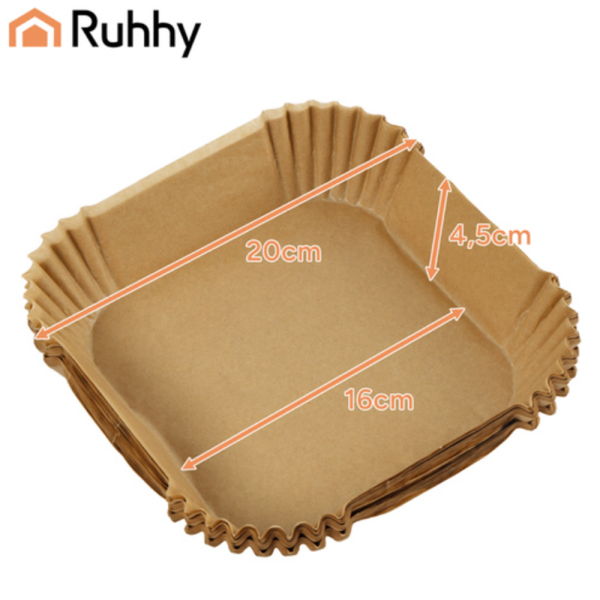 Ruhhy eldobható papírbetét légkeveréses sütőhöz – 100 darabos, 16×16 cm-es olaj- és szennyeződésálló fritőzbetét (WNDR26955) - Image 4