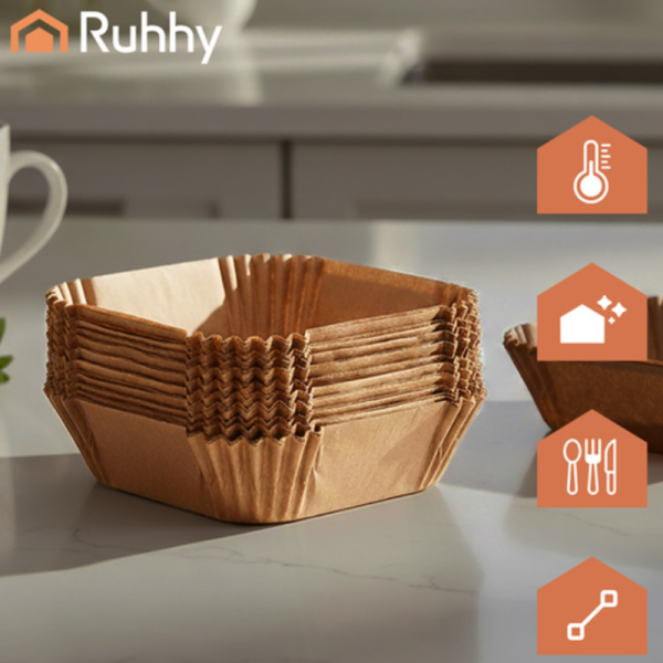 Ruhhy eldobható papírbetét légkeveréses sütőhöz – 100 darabos, 16×16 cm-es olaj- és szennyeződésálló fritőzbetét (WNDR26955) - Image 2