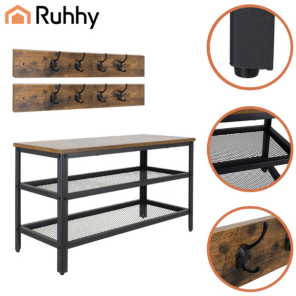 Ruhhy álló cipőtartó akasztóval – 73 cm magas, helytakarékos cipő- és ruharendező előszobába (WNDR27037) - Image 4