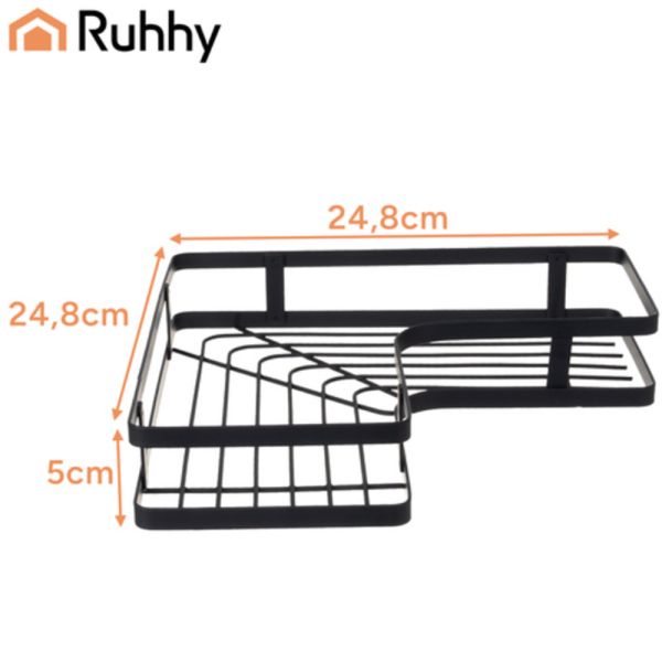 Ruhhy fúrás nélküli sarokpolc – 2 részes rozsdamentes fürdőszobai tároló erős, öntapadós rögzítéssel -fekete (WNDR27092) - Image 10