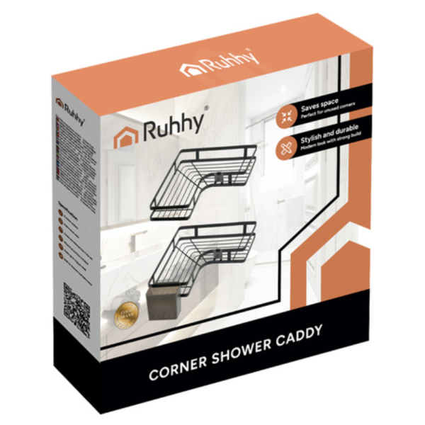 Ruhhy fúrás nélküli sarokpolc – 2 részes rozsdamentes fürdőszobai tároló erős, öntapadós rögzítéssel -fekete (WNDR27092) - Image 11