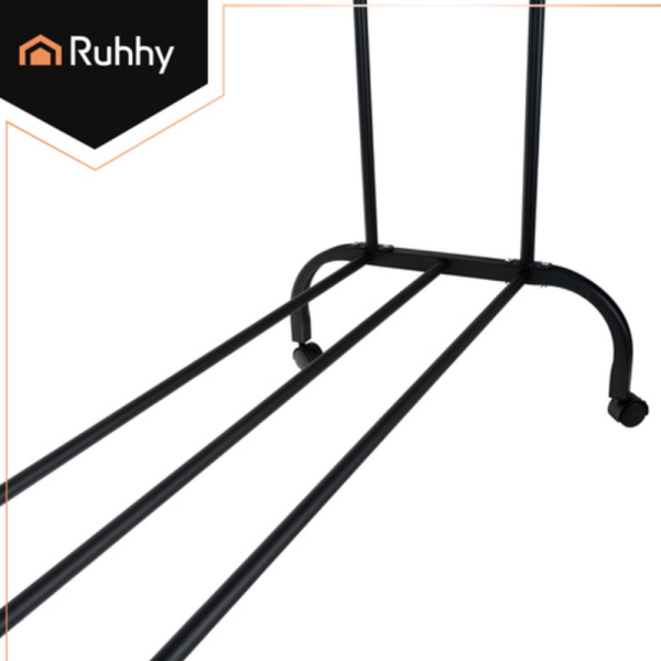 Ruhhy kerekes ruhatartó állvány dupla akasztórúddal és cipőtartó polccal – mobil ruhatároló nagy teherbírással – 150cm (WNDR27084) - Image 7