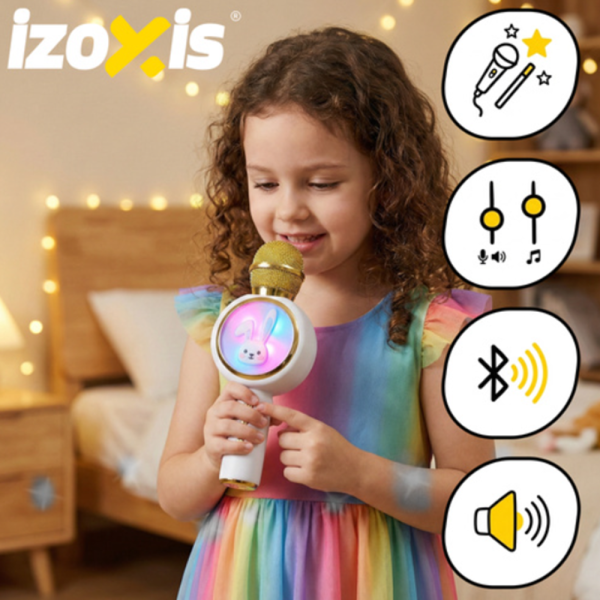 IZOXIS 27047 vezeték nélküli karaoke mikrofon – fehér, bluetooth, hangfelvétel és party eszköz (WNDR27047) - Image 4