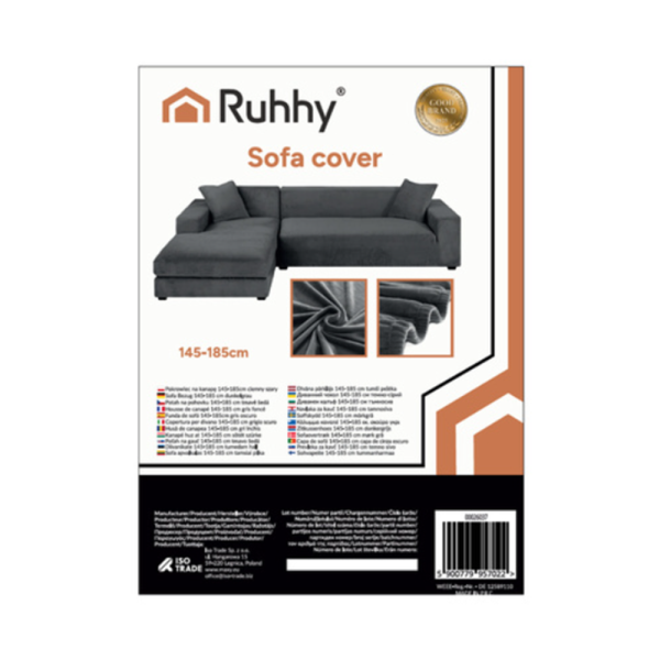 RUHHY sötétszürke rugalmas kanapéhuzat 145–185 cm – vízlepergető, mosható velúr kanapévédő (WNDR26037) - Image 12