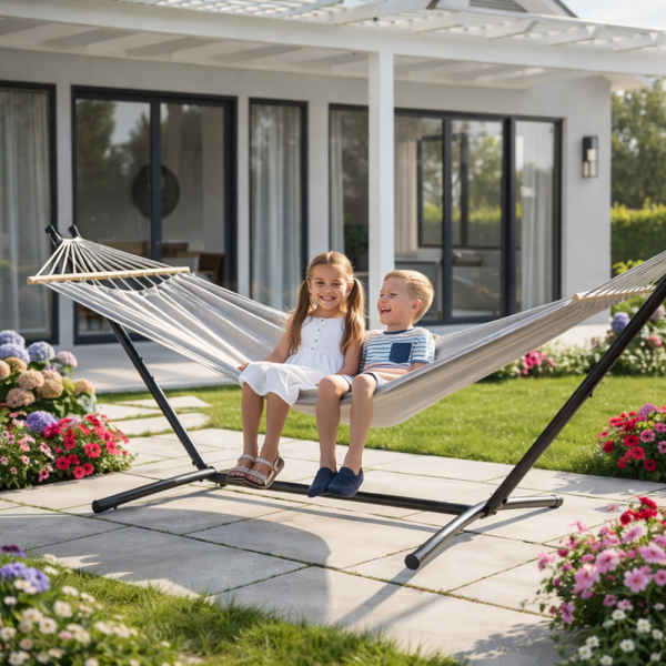 Gardlov kerti függőágy állvánnyal 200×150 cm – kényelmes kültéri függőágy kertbe és teraszra (WNDR27293) - Image 3